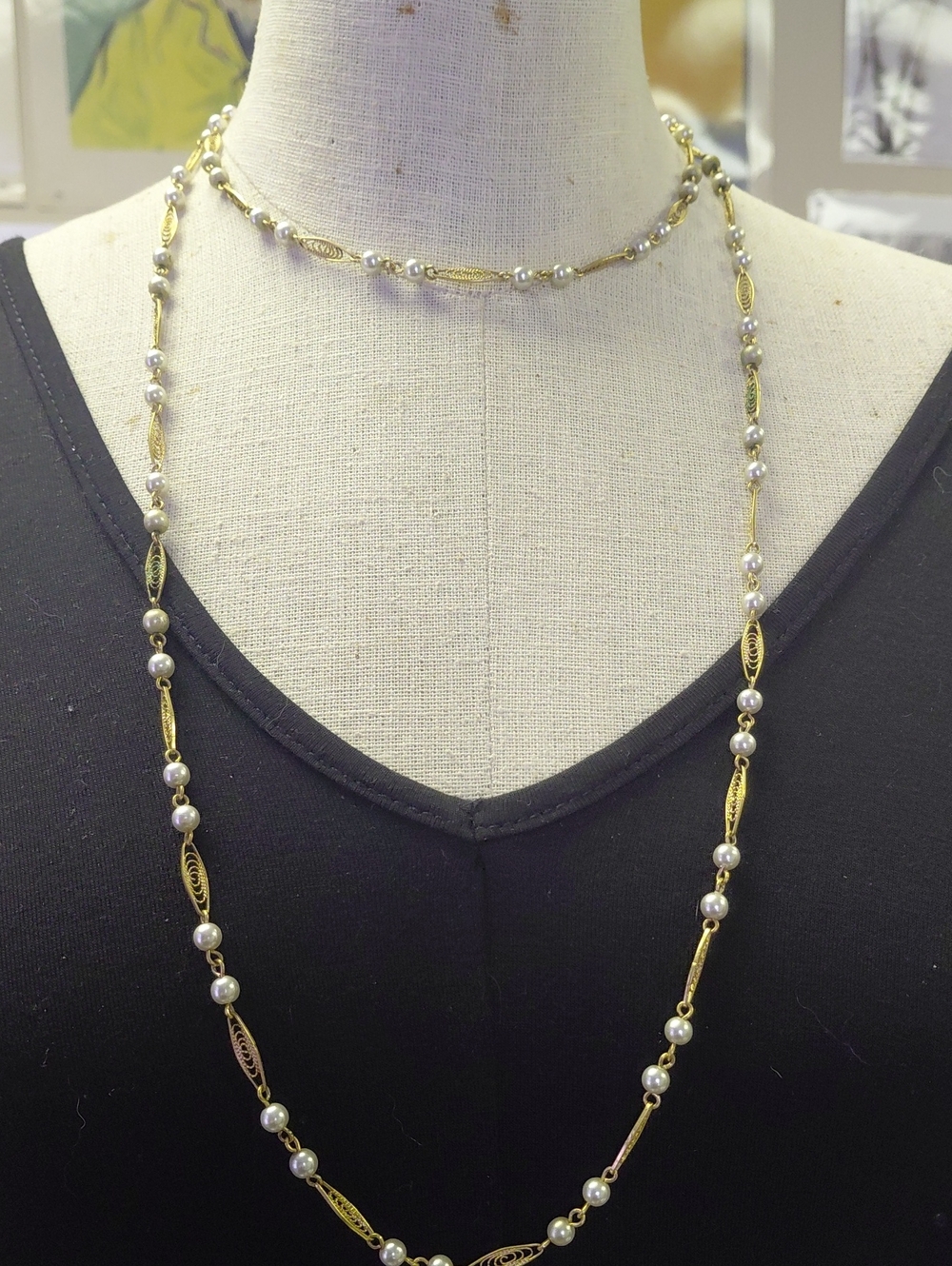 Trifari Gold Plated Pearl Vintage Single Or Double Strand Necklace